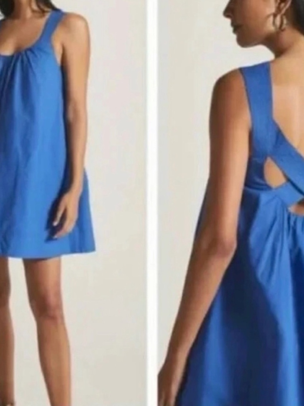 Maeve Anthropologie Crossback Poplin Swing Mini Dress Cobalt Blue - Picture 2 of 11
